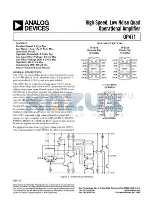 OP471Y datasheet - High Speed, Low Noise Quad Operational Amplifier
