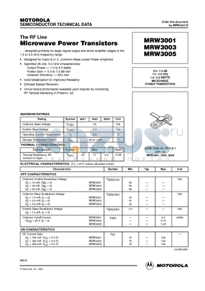 MRW3003 datasheet - MICROWAVE POWER TRANSISTORS