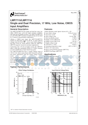 LMP7716MM datasheet - Single and Dual Precision, 17 MHz, Low Noise, CMOS Input Amplifiers