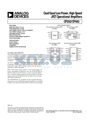 OP482GS datasheet - Dual/Quad Low Power, High Speed JFET Operational Amplifiers