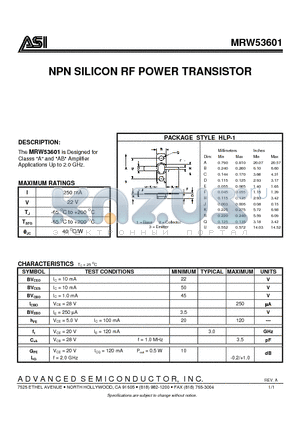 MRW53601 datasheet - NPN SILICON RF POWER TRANSISTOR
