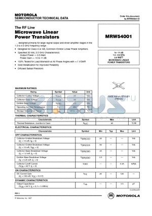 MRW54001 datasheet - MICROWAVE LINEAR POWER TRANSISTORS