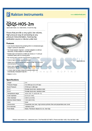 QSQS-HOS-2M datasheet - Quick-test hose, S.S. hose ends, 2 m (6.6 ft) long