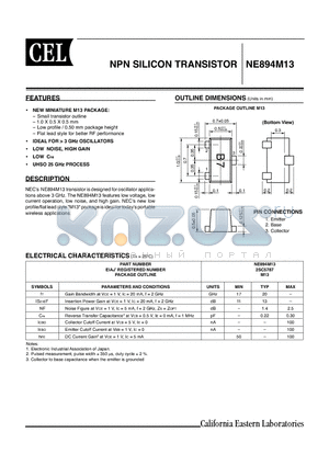 NE894M13 datasheet - NPN SILICON TRANSISTOR