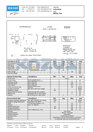 MRX05-1C90 datasheet - MRX Reed Relay