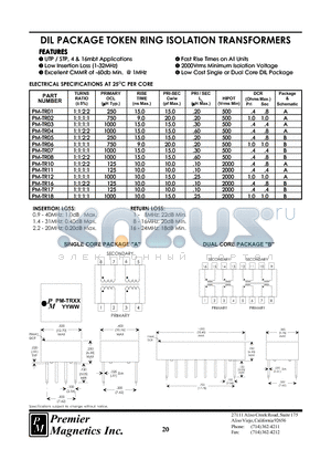 PM-TR02 datasheet - DIL PACKAGE TOKEN RING ISOLATION TRANSFORMERS