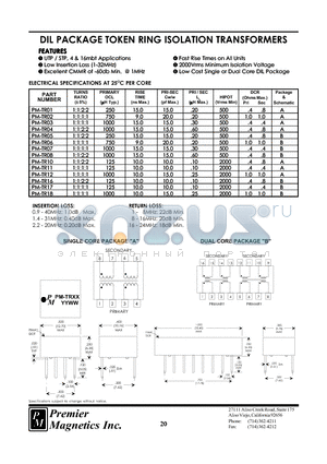 PM-TR03 datasheet - DIL PACKAGE TOKEN RING ISOLATION TRANSFORMERS