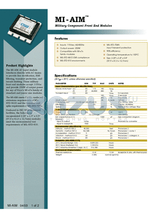 MI-AI datasheet - Military Component Front End Modules