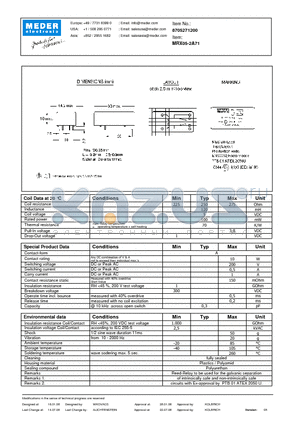 MRX05-2A71 datasheet - MRX Reed Relay