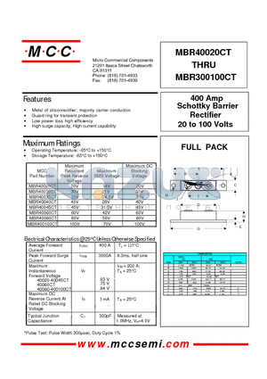 MBR400100 datasheet - 400 Amp Rectifier 20 to 100 Volts Schottky Barrier