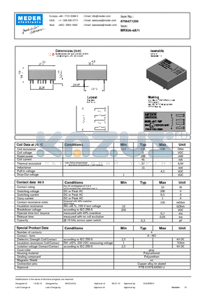 MRX06-4A71 datasheet - MRX Reed Relay