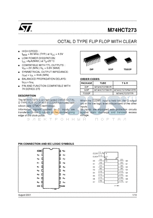 M74HCT273B1R datasheet - OCTAL D TYPE FLIP FLOP WITH CLEAR