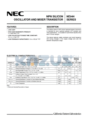 NE94430-T2 datasheet - NPN SILICON OSCILLATOR AND MIXER TRANSISTOR