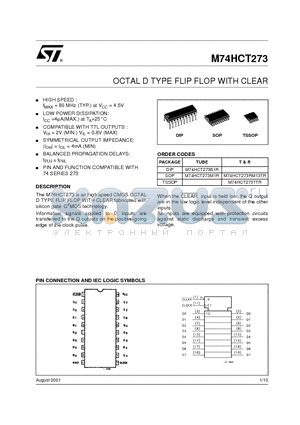 M74HCT273RM13TR datasheet - OCTAL D TYPE FLIP FLOP WITH CLEAR