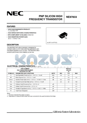 NE97833-T1 datasheet - PNP SILICON HIGH FREQUENCY TRANSISTOR