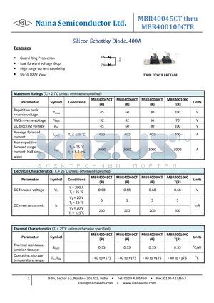 MBR40045CT datasheet - Silicon Schottky Diode, 400A