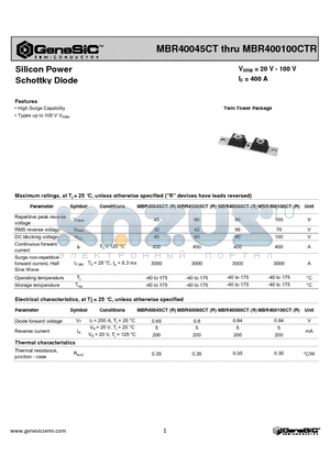 MBR40045CT datasheet - High Surge Capability