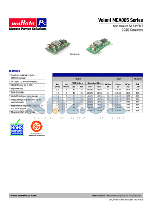 NEA005 datasheet - Non-Isolated 5A SIP/SMT DC/DC Converters