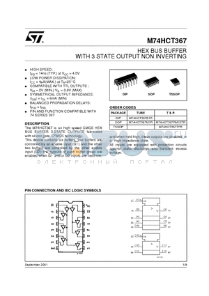 M74HCT367 datasheet - HEX BUS BUFFER WITH 3 STATE OUTPUT NON INVERTING