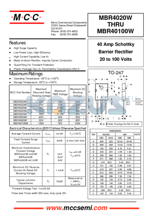 MBR40100 datasheet - 40 Amp Schottky Barrier Rectifier 20 to 100 Volts