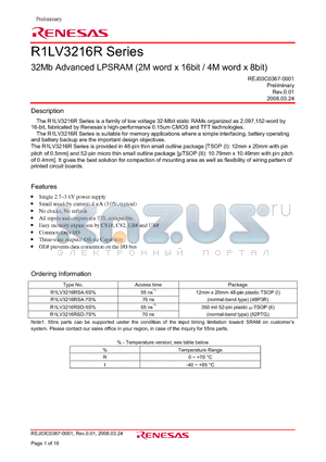 I1LV3216ISD-5SI datasheet - 32Mb Advanced LPSRAM (2M word x 16bit / 4M word x 8bit)