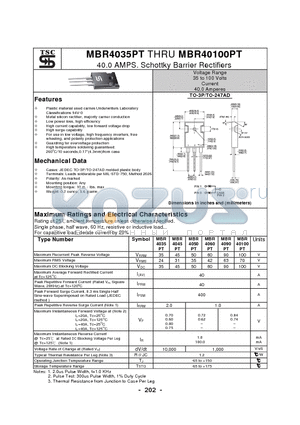 MBR40100PT datasheet - 40.0 AMPS. Schottky Barrier Rectifiers