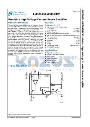 LMP8645HVMKX datasheet - Precision High Voltage Current Sense Amplifier