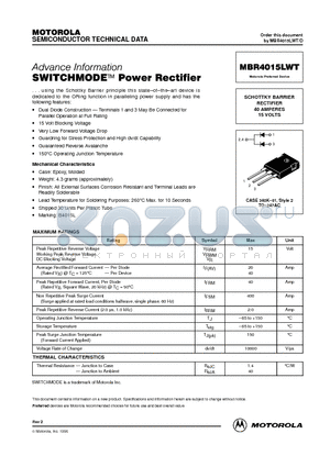 MBR4015LWT datasheet - SWITCHMODE Power Rectifier