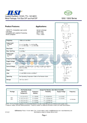 I202 datasheet - Leaded Oscillator, VCXO, TTL / HC-MOS Metal Package, Full Size DIP and Half DIP