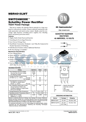 MBR4015LWT datasheet - SWITCHMODE Schottky Power Rectifier