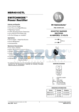 MBR4015CTLG datasheet - SWITCHMODE Power Rectifier