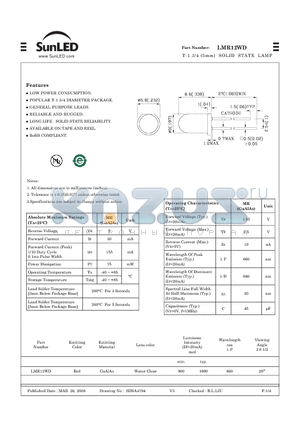 LMR12WD datasheet - T-1 3/4 (5mm) SOLID STATE LAMP