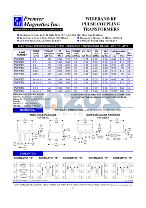 PM-WT04 datasheet - WIDEBAND RF PULSE COUPLING TRANSFORMERS