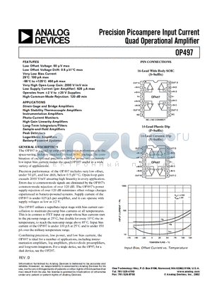 OP497 datasheet - Precision Picoampere Input Current Quad Operational Amplifier
