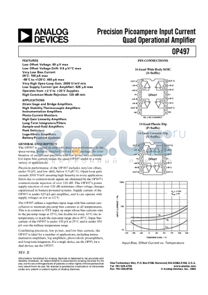 OP497AY datasheet - Precision Picoampere Input Current Quad Operational Amplifier