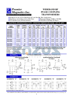 PM-WT75 datasheet - WIDEBAND RF PULSE COUPLING TRANSFORMERS