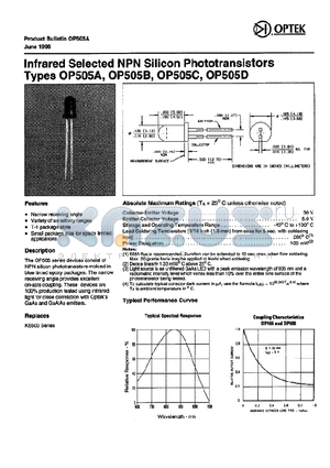 OP505C datasheet - Infrared Selected NPN Silicon Phototransistors