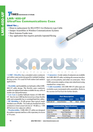 LMR-400-UF datasheet - LMR-^400-UF UltraFlex Communications Coax