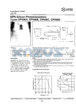 OP506B datasheet - NPN SILICON PHOTOTRANSISTORS