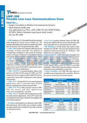 LMR-200 datasheet - Flexible Low Loss Communications Coax