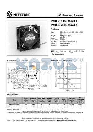 PM033-115-8025B-4 datasheet - AC Fans and Blowers