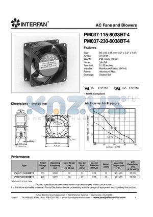 PM037-230-8038BT-4 datasheet - AC Fans and Blowers