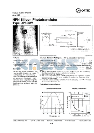 OP506W datasheet - NPN Silicon Phototransistor