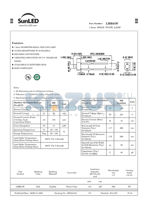 LMR61W datasheet - 1.8mm SOLID STATE LAMP
