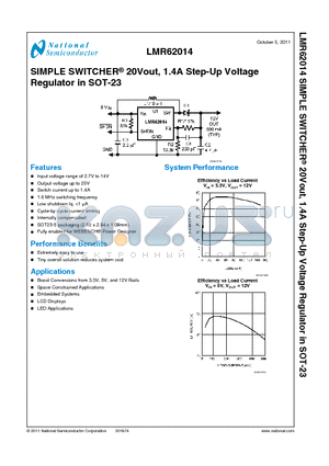 LMR62014 datasheet - SIMPLE SWITCHER^ 20Vout, 1.4A Step-Up Voltage Regulator in SOT-23