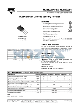 MBR4035PT datasheet - Dual Common-Cathode Schottky Rectifier