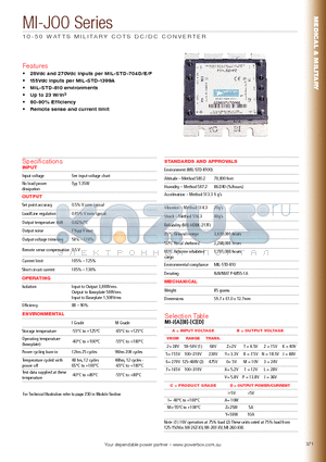 MI-J2P-IZ datasheet - 10-50 WATTS MILITARY COTS DC/DC CONVERTER