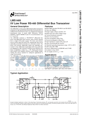 LMS1485M datasheet - 5V Low Power RS-485 Differential Bus Transceiver