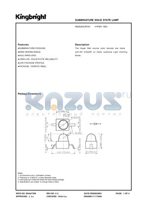 KM2520SURC03 datasheet - SUBMINIATURE SOLID STATE LAMP