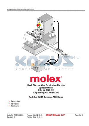 KM241 datasheet - Hawk Discrete Wire Termination Machine Operation Manual